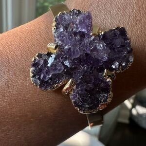 Amethyst clover Cuff Bracelet